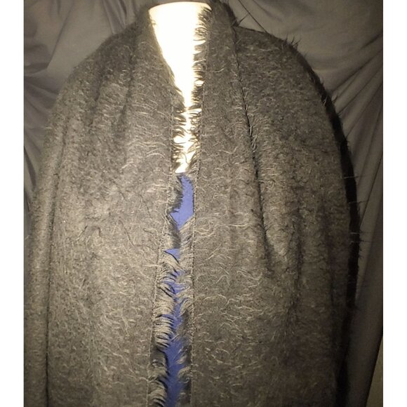 Large Free People Dark Grey Black Fuzzy Scarf Shawl 80 by 30 - Picture 6 of 14